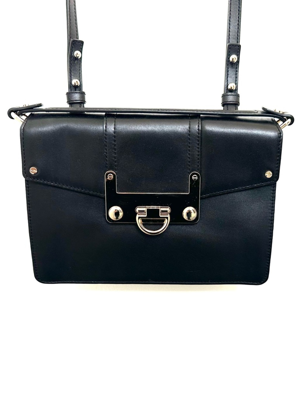 Milly ‘Bryant’ Leather Crossbody Bag in Black with Silver Hardware